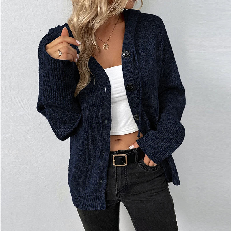 Women's Cozy Hooded Knit Cardigan - SnuggleWrap