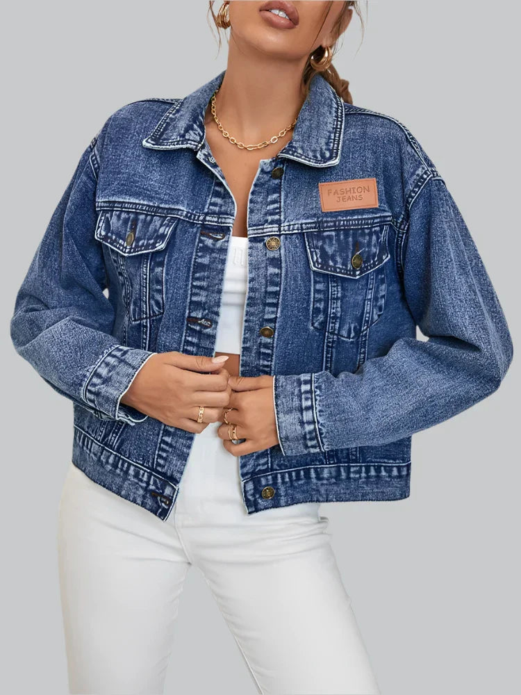 Women's Relaxed Fit Denim Jacket - Effortless Style, UrbanEdge Dark Blue