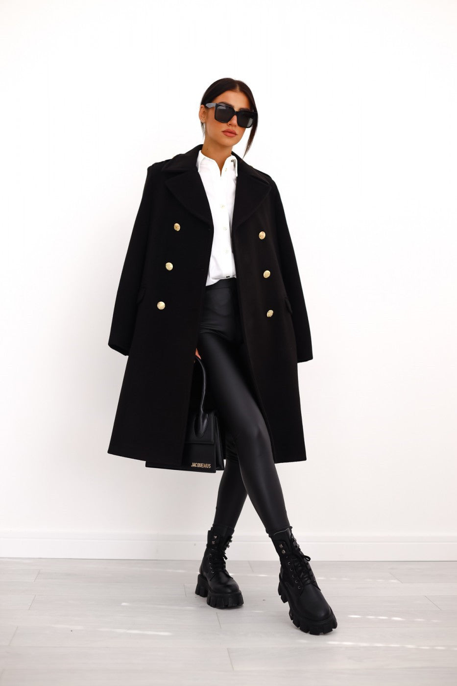 Women's Double-Breasted Fitted Trench Coat - Elona Black