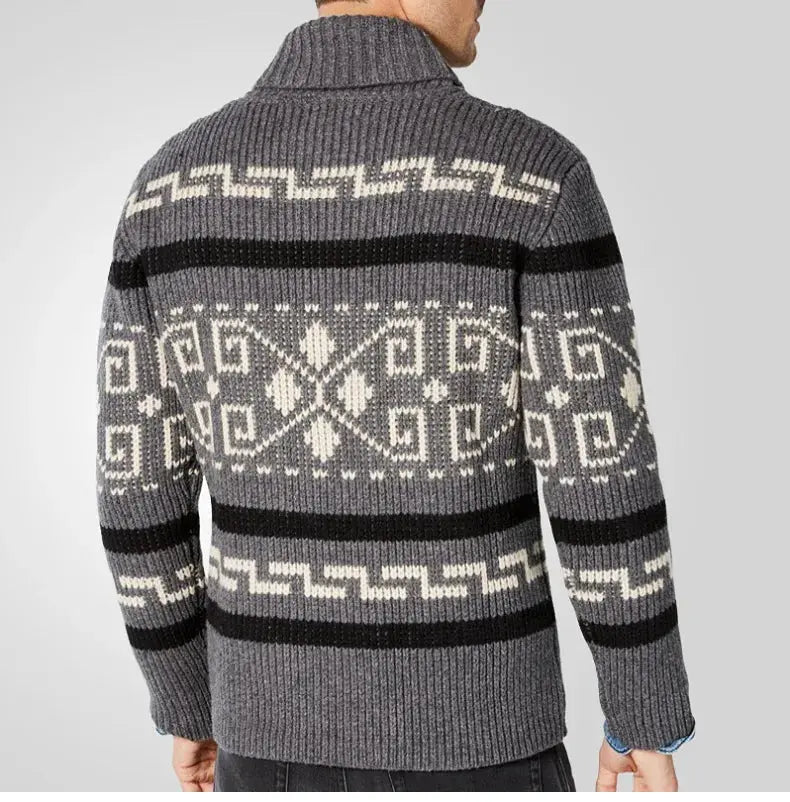 Men’s Cardigan Sweater – Slim Fit – Wool Knit – Zipper Front – Turn Down Collar