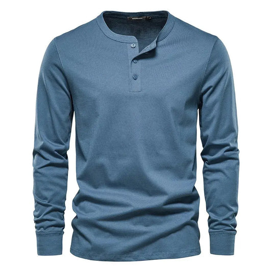 Men’s long sleeve collarless t-shirt Light Blue