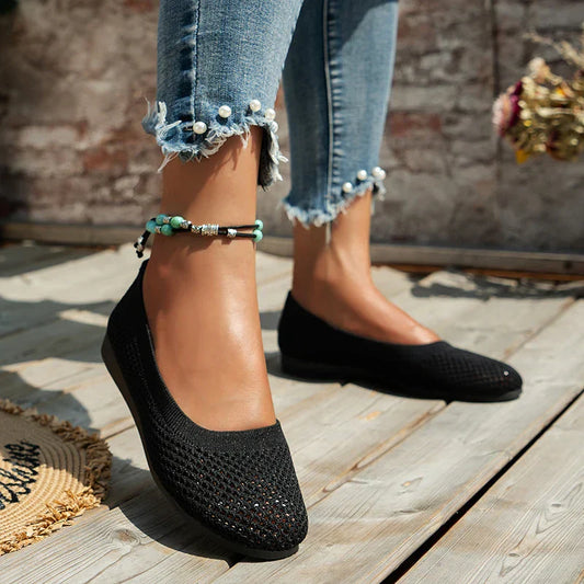 Women's Breathable Mesh Slip-On Flats - Everyday Ease Solfex Black