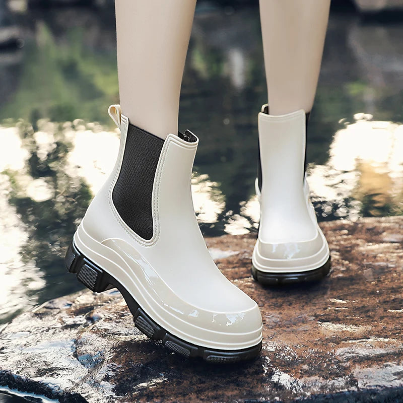 Women's Waterproof Rubber Ankle Boots - UrbanGrip White