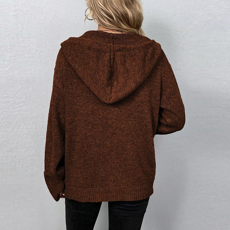 Women's Cozy Hooded Knit Cardigan - SnuggleWrap