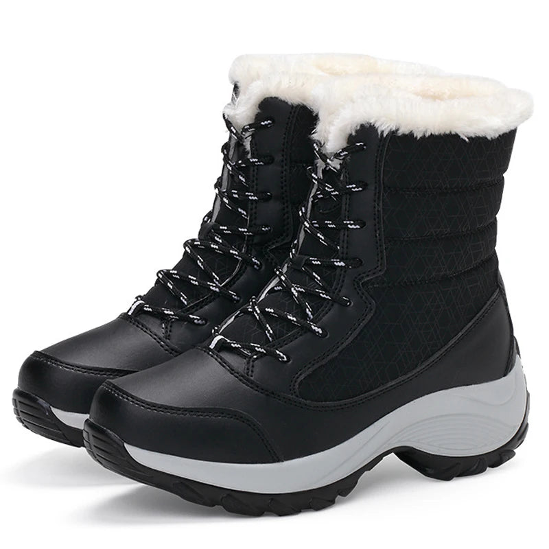 Women's Water-Resistant Faux Fur Lined Snow Boots - WinterGrip Black