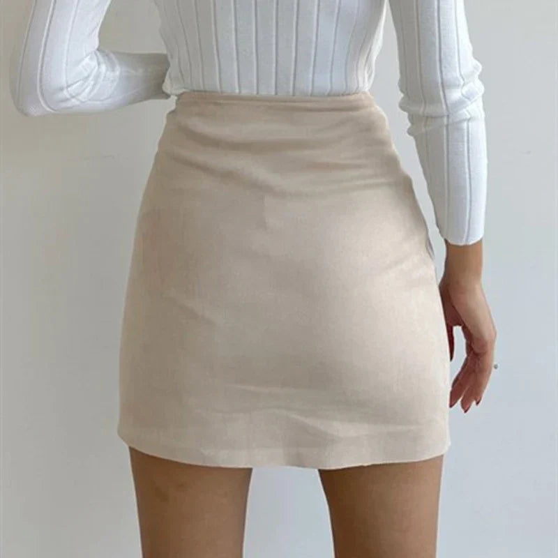 Women's Suede Mini Skirt A-Line Slim Fit - ButtonChic