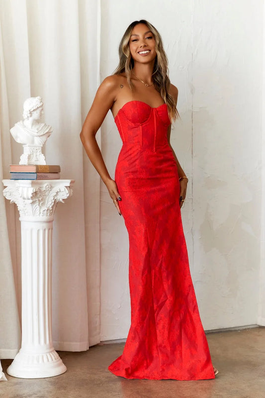 Women's Strapless Corset Prom Gown - Seductive Sweetheart Slit - AlluraGown