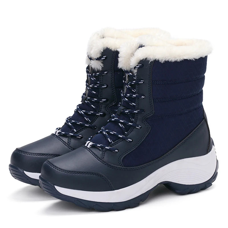 Women's Water-Resistant Faux Fur Lined Snow Boots - WinterGrip Blue