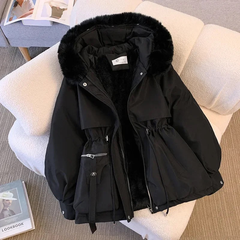 Women's Faux Fur Lined Hooded Coat - WinterWarm Black