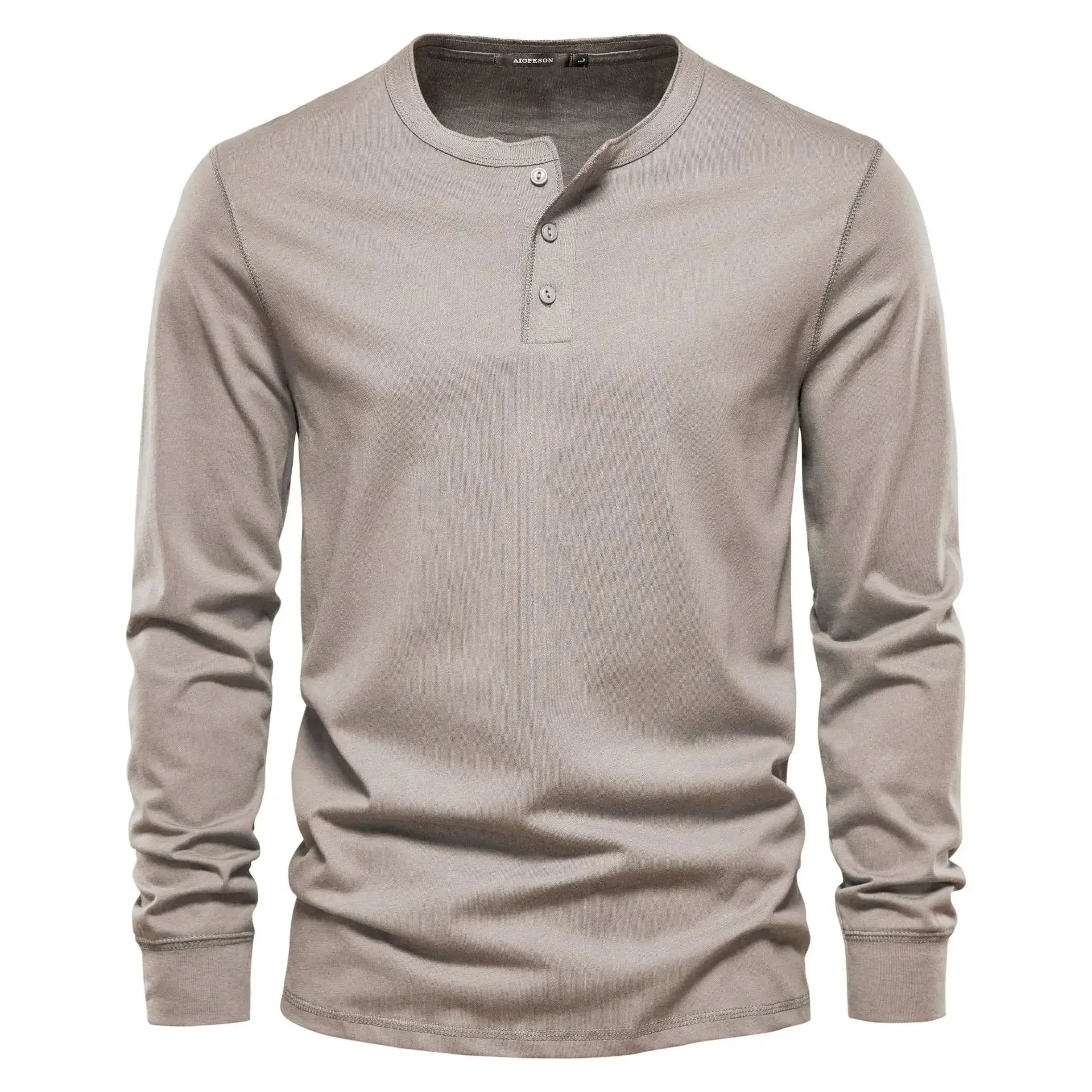 Men’s long sleeve collarless t-shirt Beige