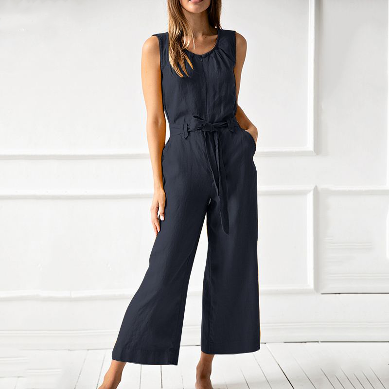 Women's Relaxed Fit Jumpsuit - Flowy Wide Leg - EasyBreezy Blue