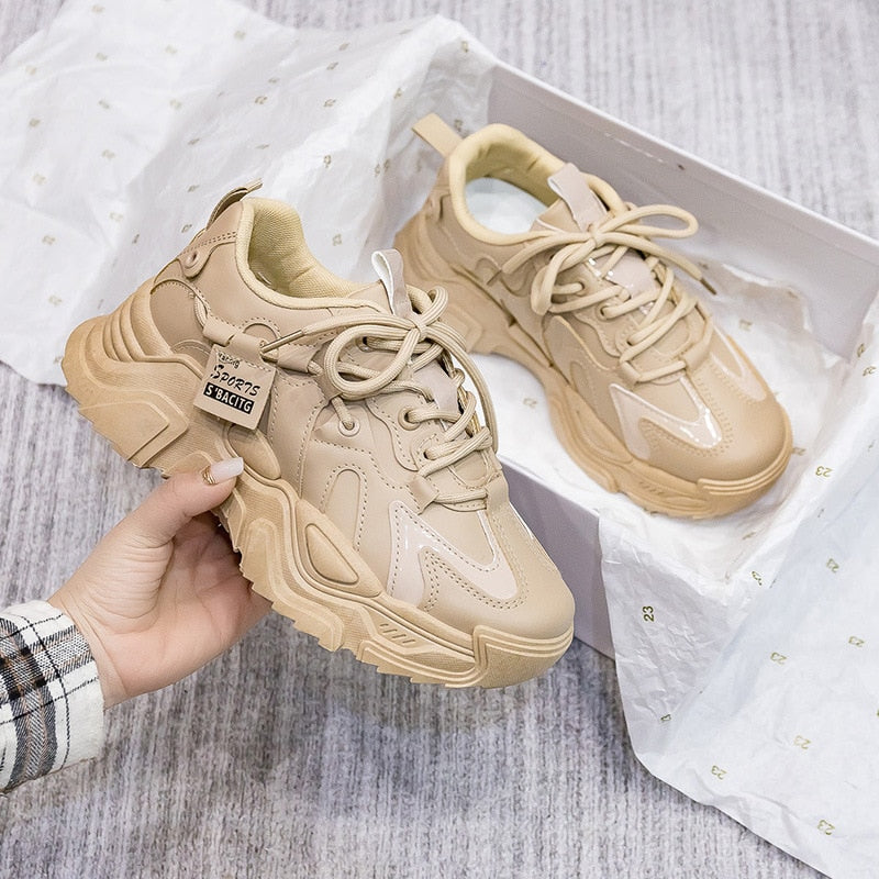 Women's Lightweight Chunky Sneakers Platform Sole - StreetStride Beige