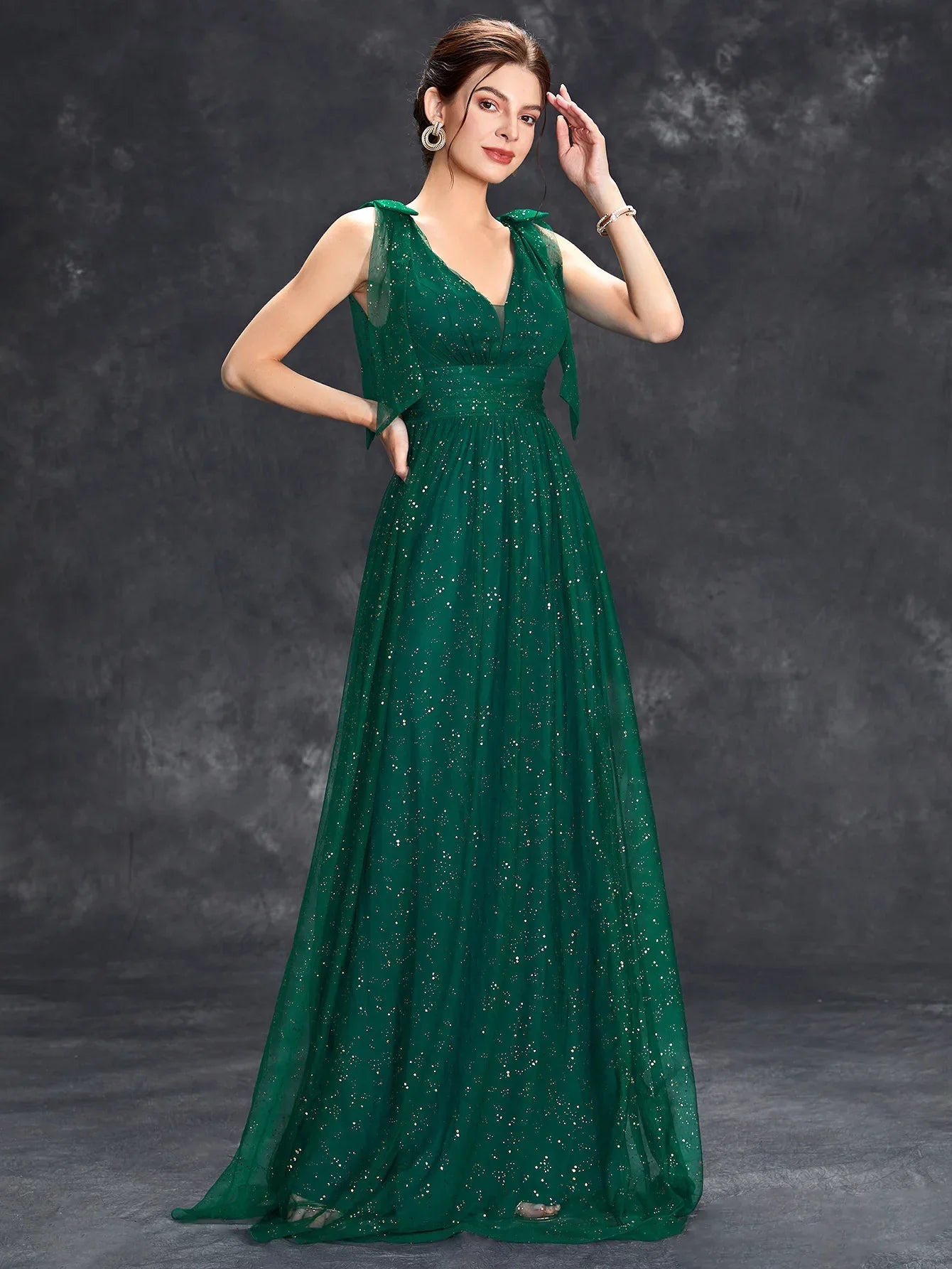 Women's Glitter Maxi Dress - Sleeveless V-Neck Evening Gown - Starlight