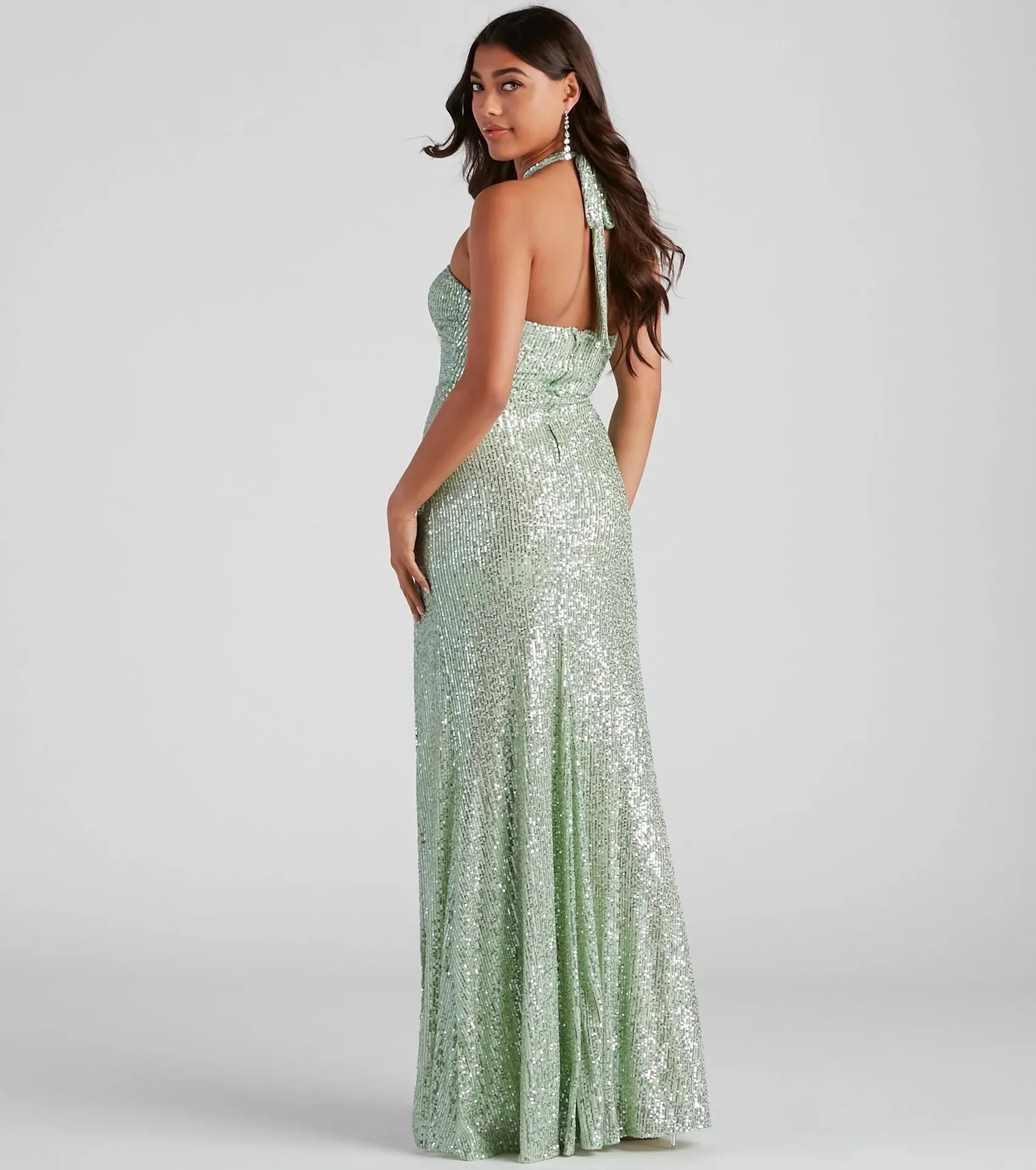 Women's Sequin Prom Gown Halter Cut-Out - EveningStar