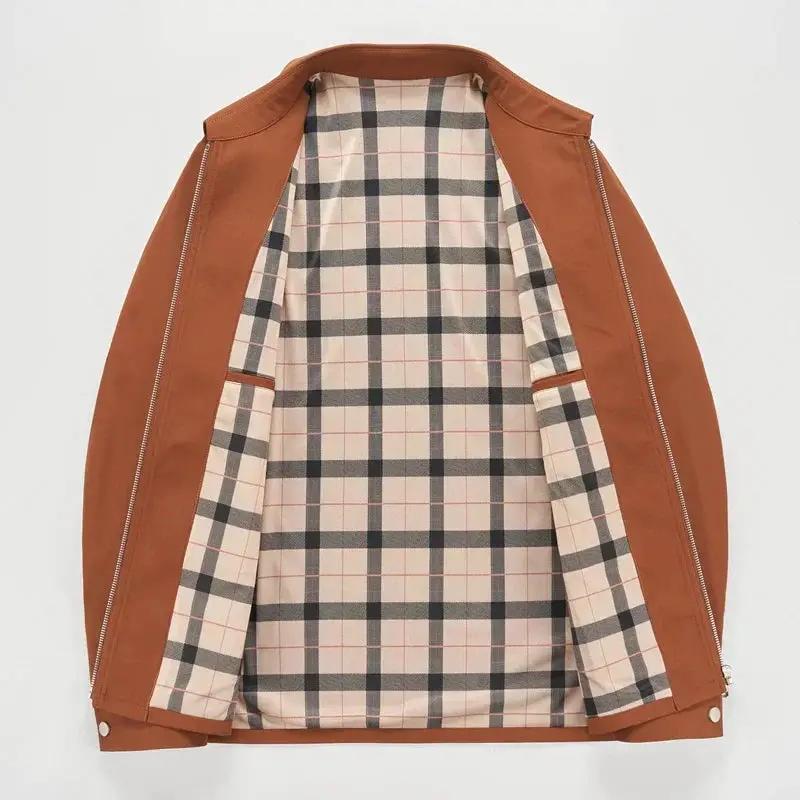 Men’s Jacket – Structured Fit – Collared – Plaid Lining – Hip Length – Casual Style