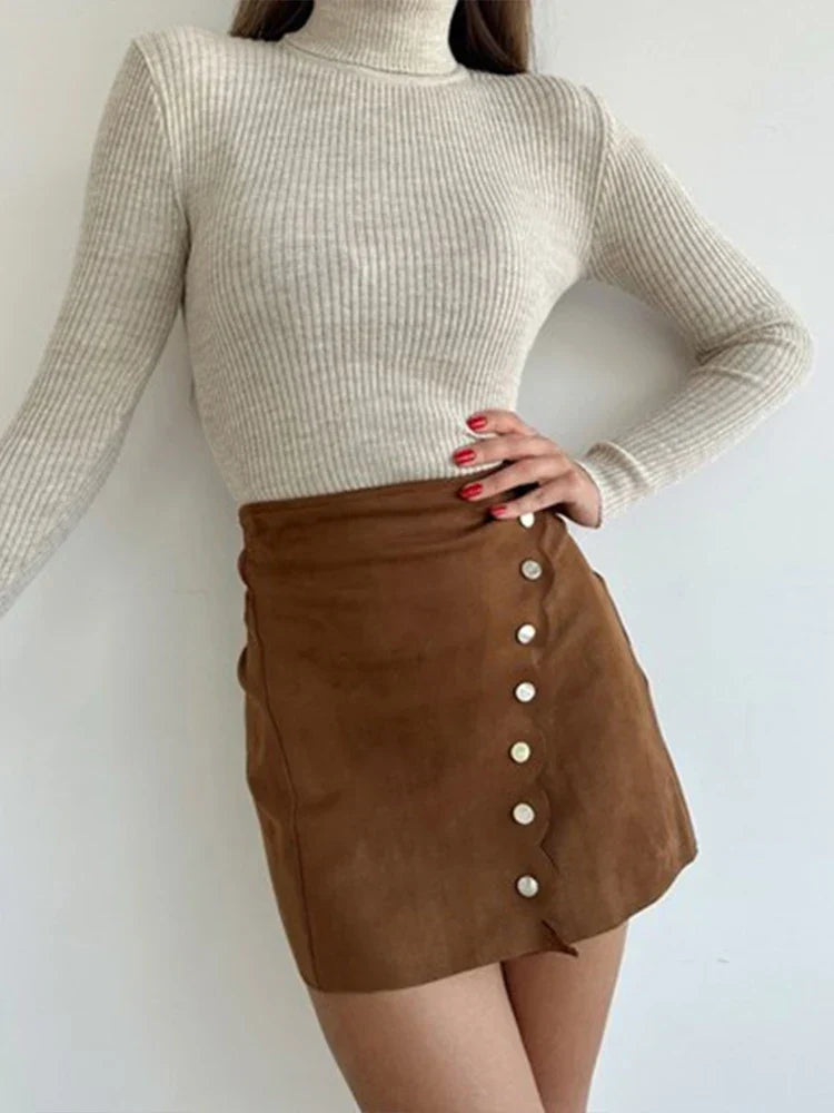 Women's Suede Mini Skirt A-Line Slim Fit - ButtonChic