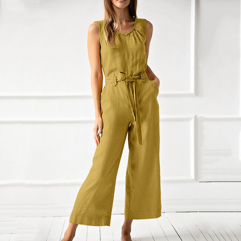Women's Relaxed Fit Jumpsuit - Flowy Wide Leg - EasyBreezy Yellow
