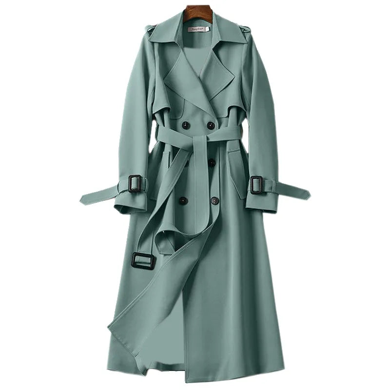 Women's Water-Resistant Double-Breasted Trench Coat - CityStyle Green