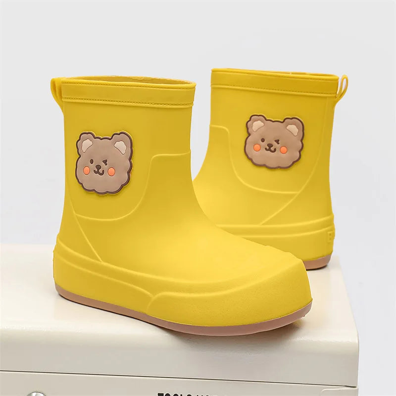 Women's Waterproof Ankle Rubber Boots Cute Bear Design - RainyDayz Yellow