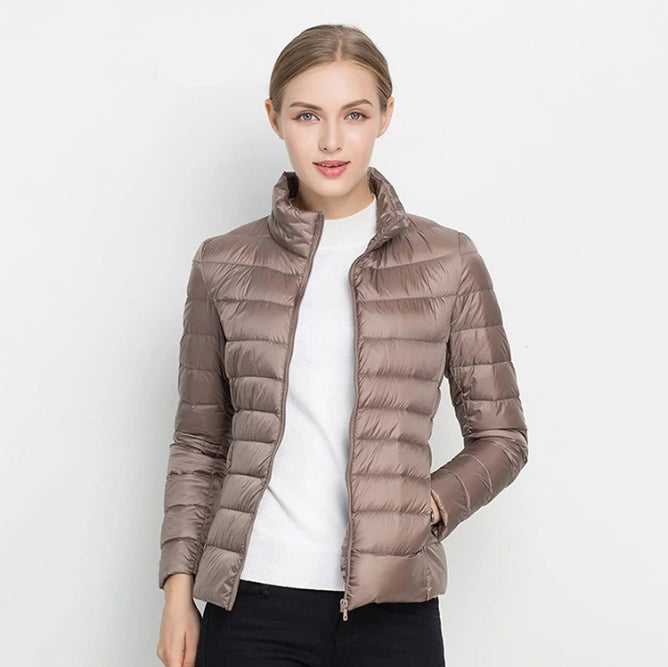 Women's Quilted Down Jacket Slim Fit Insulated - UrbanChic Beige