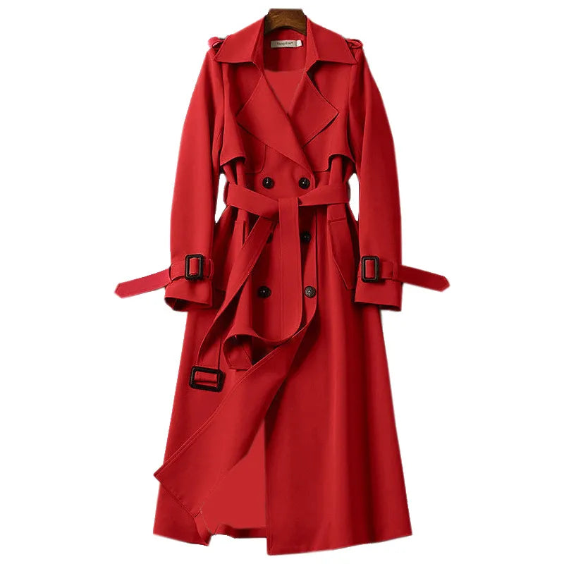 Women's Water-Resistant Double-Breasted Trench Coat - CityStyle Red