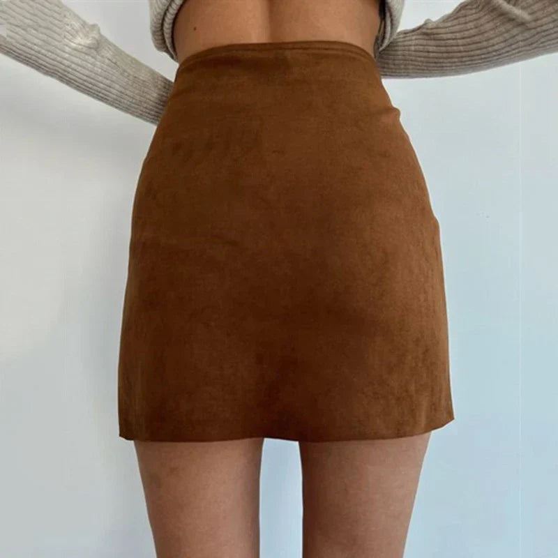 Women's Suede Mini Skirt A-Line Slim Fit - ButtonChic