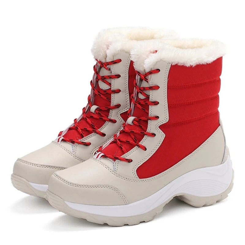 Women's Water-Resistant Faux Fur Lined Snow Boots - WinterGrip Red