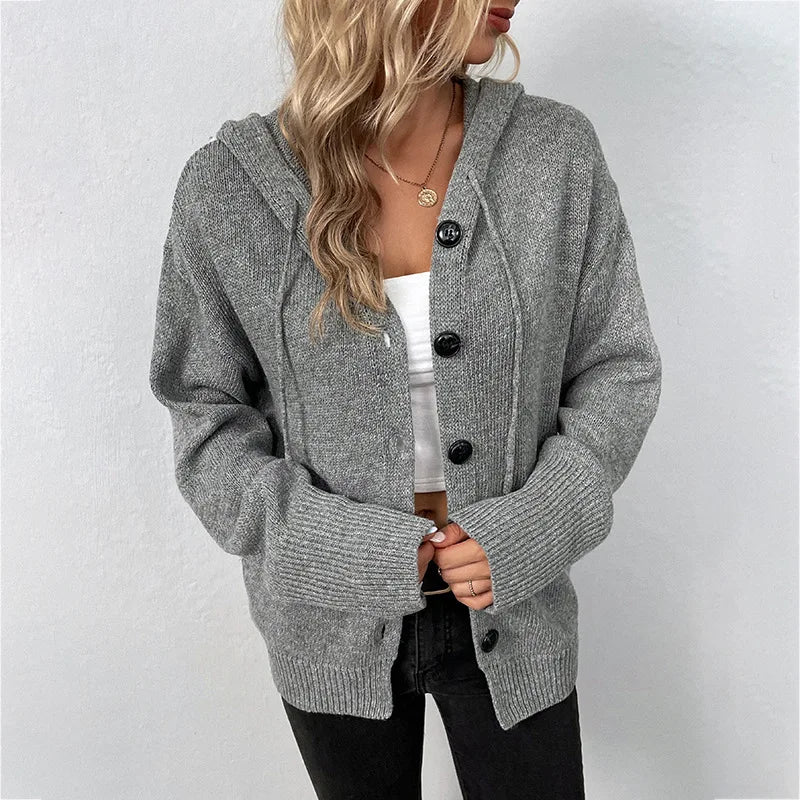Women's Cozy Hooded Knit Cardigan - SnuggleWrap