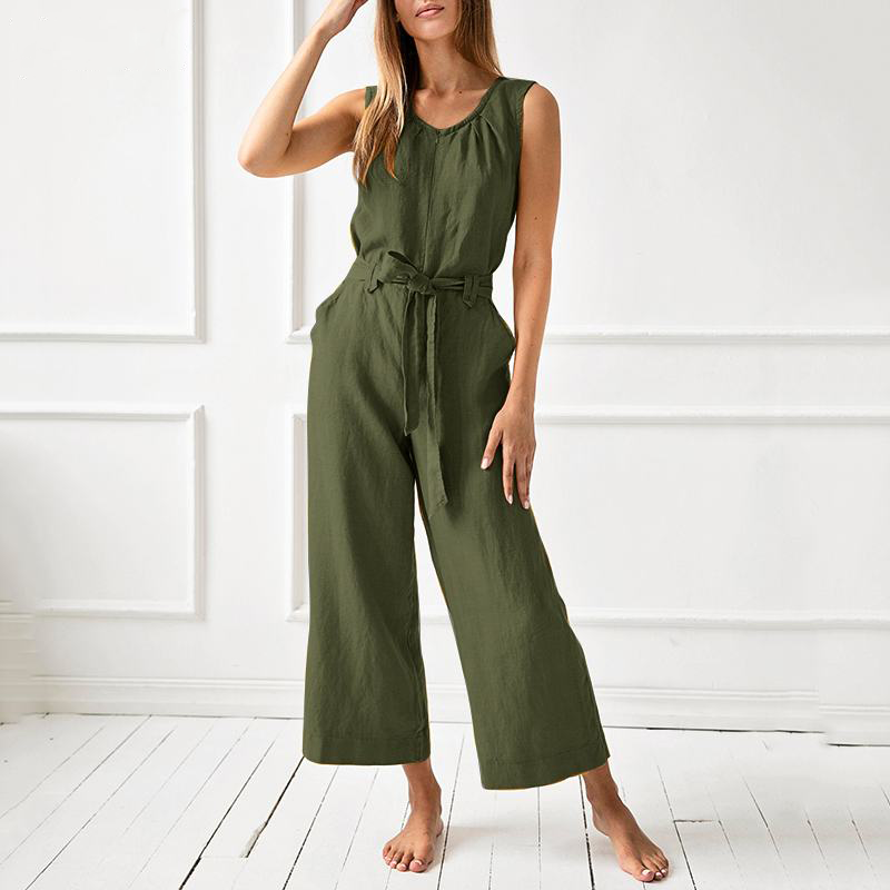 Women's Relaxed Fit Jumpsuit - Flowy Wide Leg - EasyBreezy Green