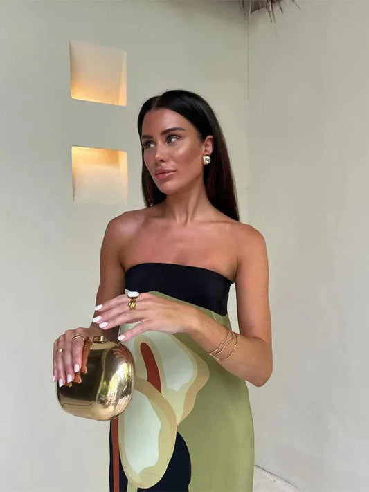 Women's Strapless Maxi Dress Lightweight Abstract Print - SummerMuse