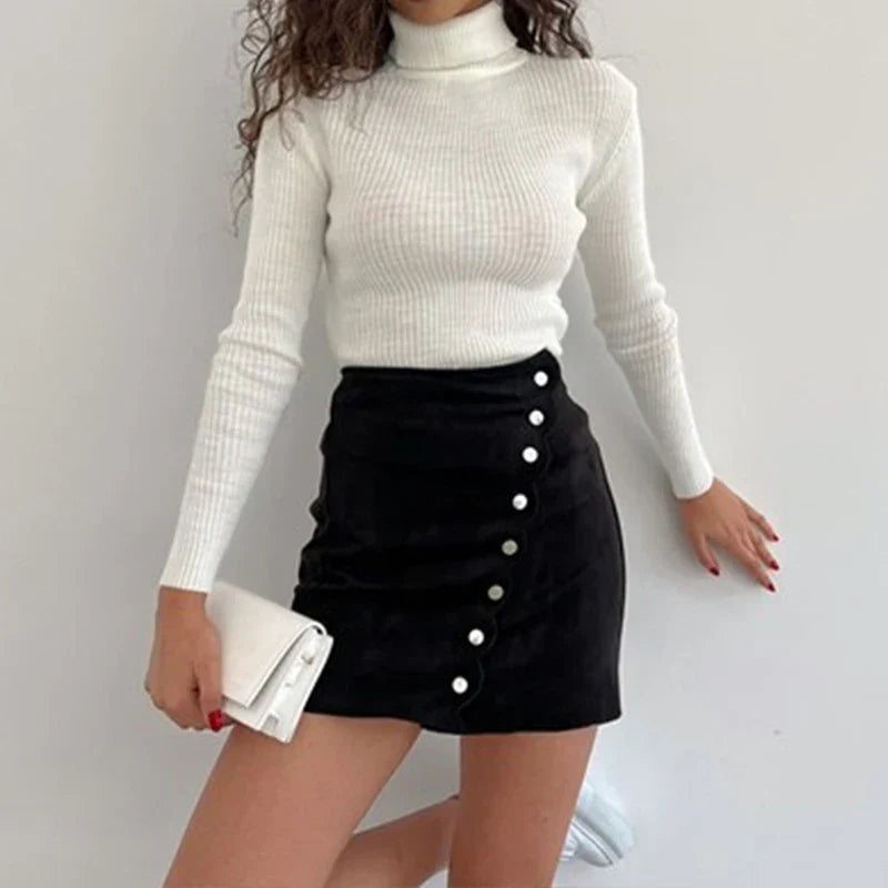 Women's Suede Mini Skirt A-Line Slim Fit - ButtonChic