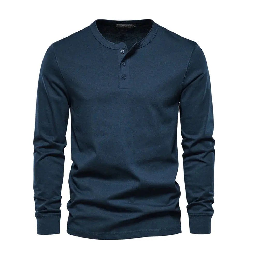 Men’s long sleeve collarless t-shirt Dark Blue