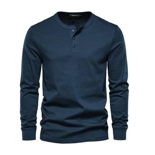 Men’s long sleeve collarless t-shirt Dark Blue