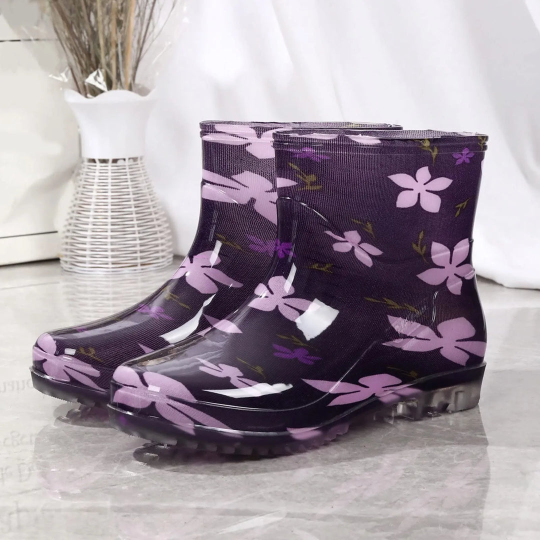 Women's Printed Wellington Boots - Waterproof Rubber, Grip Sole - RainyDayz Purple
