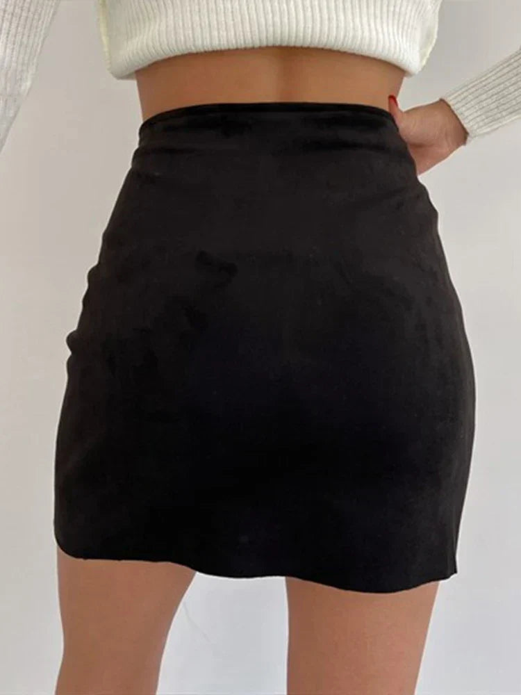 Women's Suede Mini Skirt A-Line Slim Fit - ButtonChic