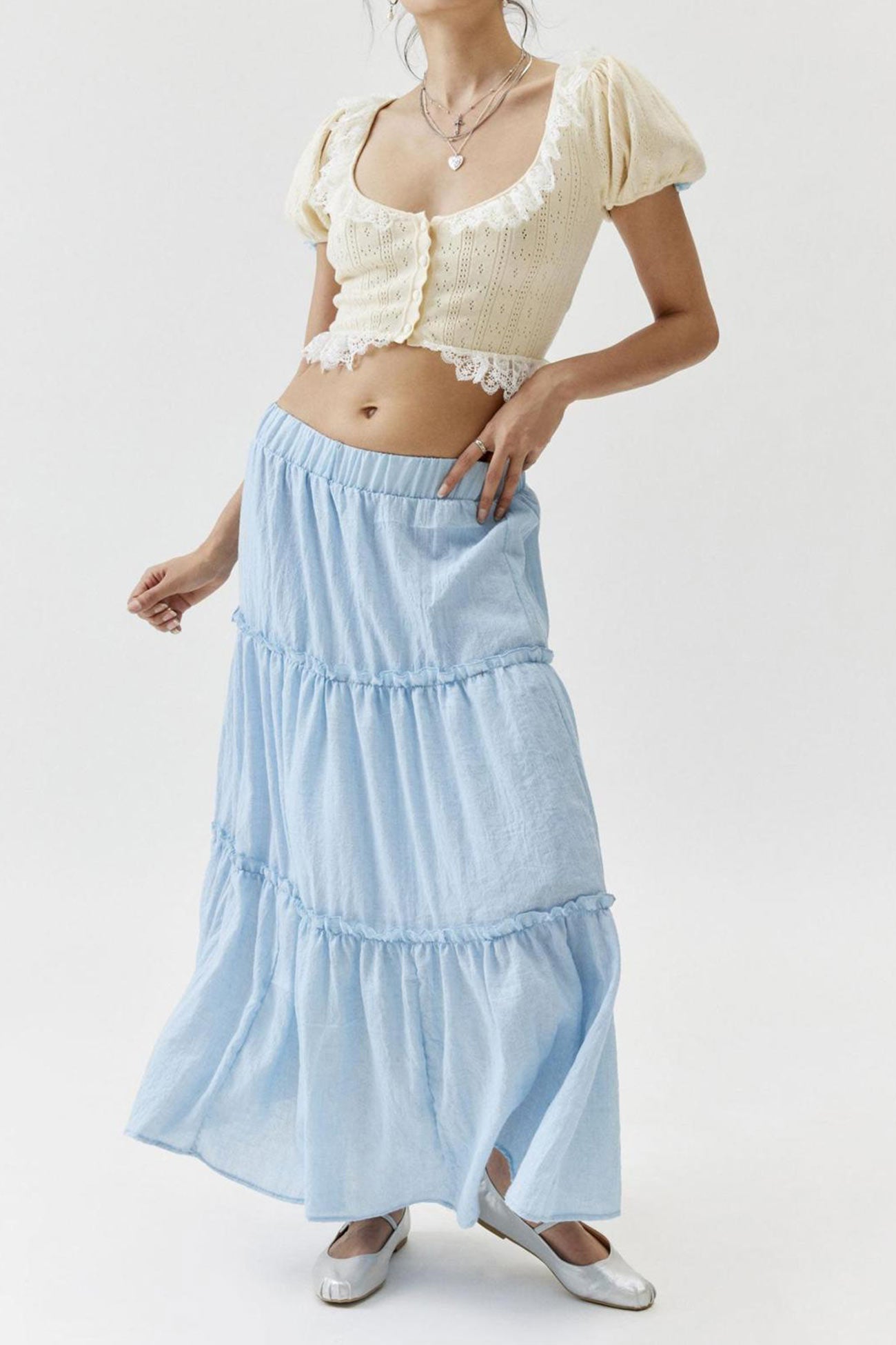 Women's Flowy Maxi Skirt - Lightweight Tiered Cotton-Linen - Summer Breeze