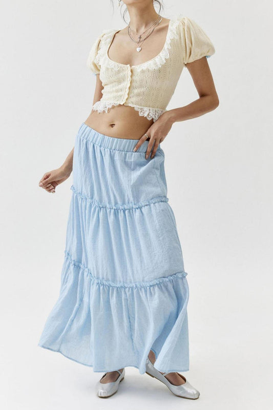 Women's Flowy Maxi Skirt - Lightweight Tiered Cotton-Linen - Summer Breeze