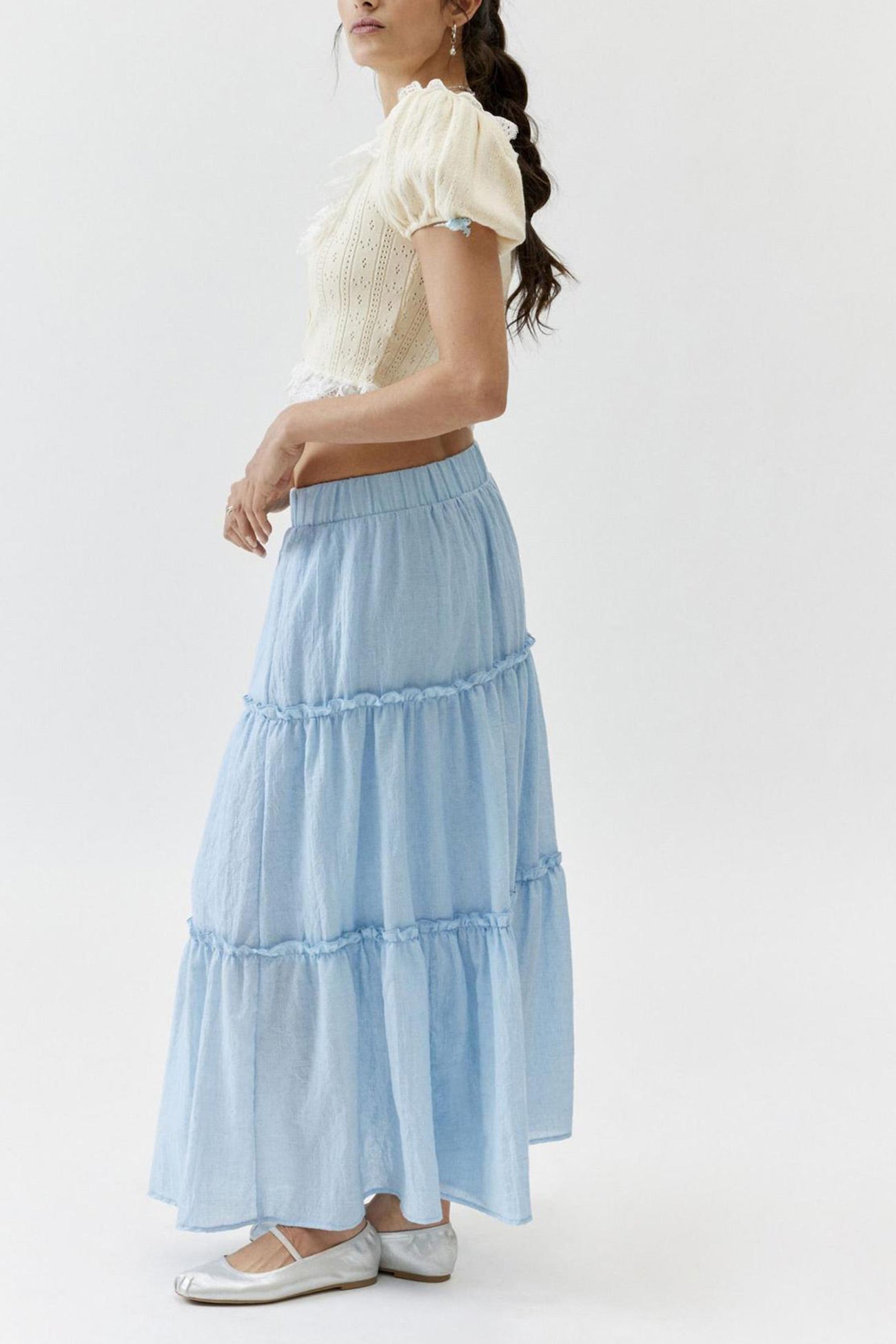 Women's Flowy Maxi Skirt - Lightweight Tiered Cotton-Linen - Summer Breeze