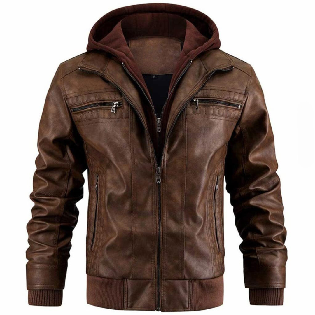 Men's Vintage Motorcycle Jacket Multi-Pocket Design - RetroRide