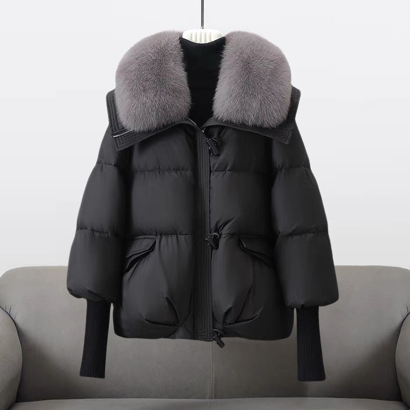 Women's Oversized Puffer Jacket Faux Fur Collar - UrbanGlam Black