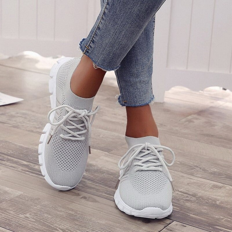 Women's Knit Sneakers Cushioned Sole Low-Cut - UrbanStride Grey