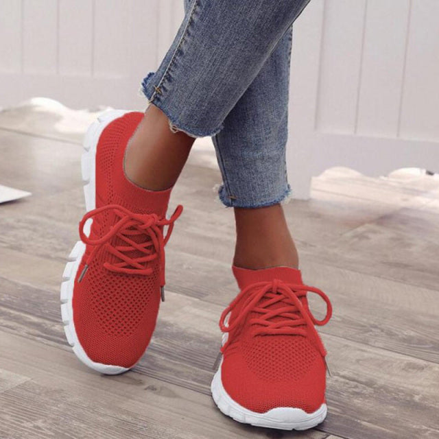 Women's Knit Sneakers Cushioned Sole Low-Cut - UrbanStride Red
