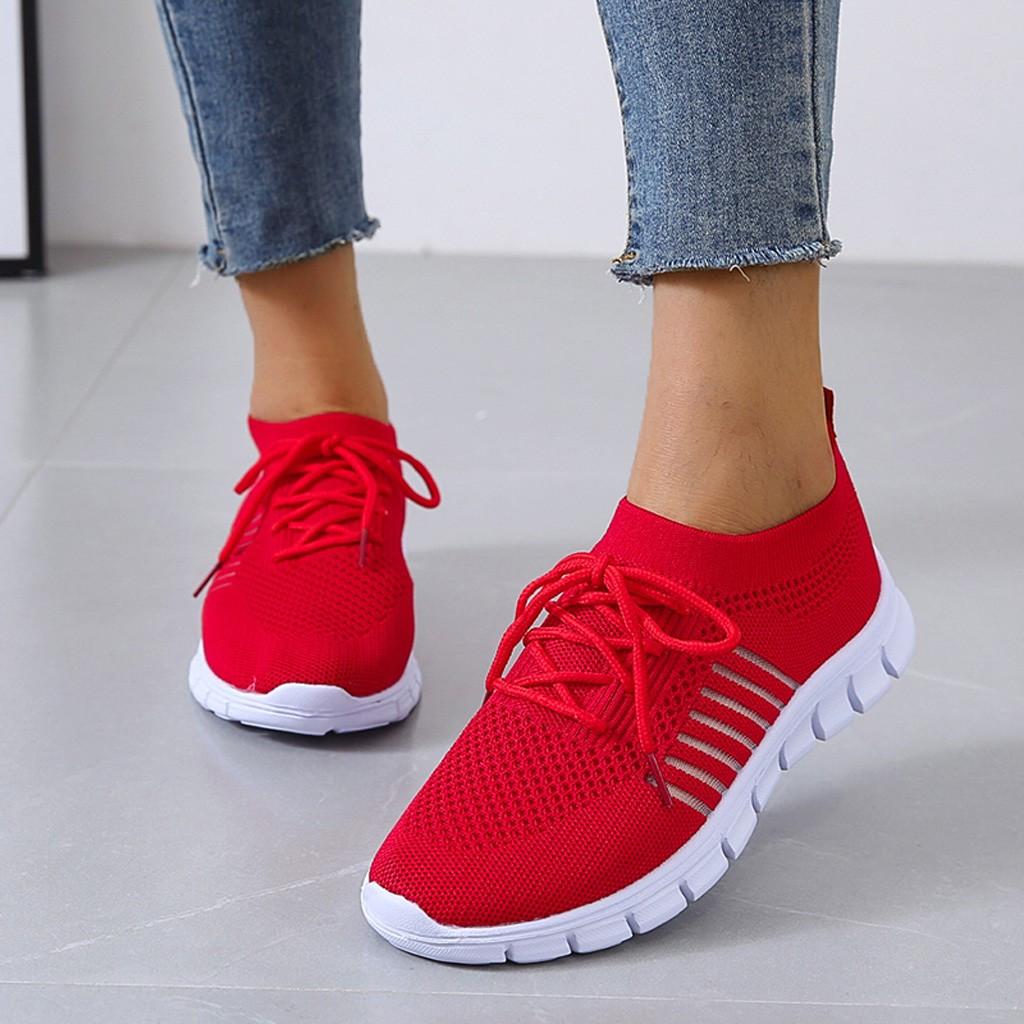 Women's Breathable Knit Sportshoes Cushioned Sole - ActiveStride Red