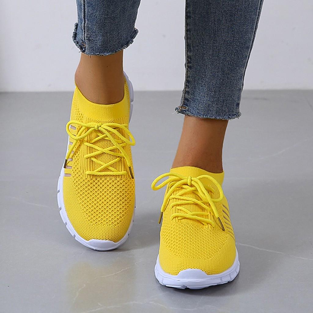 Women's Breathable Knit Sportshoes Cushioned Sole - ActiveStride Yellow