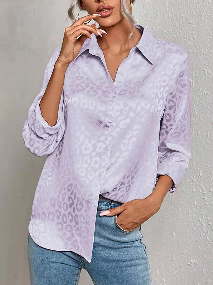 Women's Leopard Jacquard Shirt - Confident Style, EllaBlouse Violet