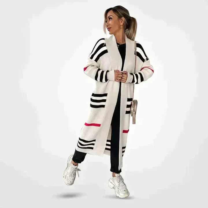 Women's Striped Knit Cardigan - Chic Layering Staple - StripeStyle White