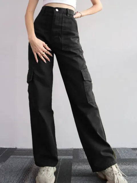 Women's Cotton High-Waist Cargo Pants - RetroCharm
