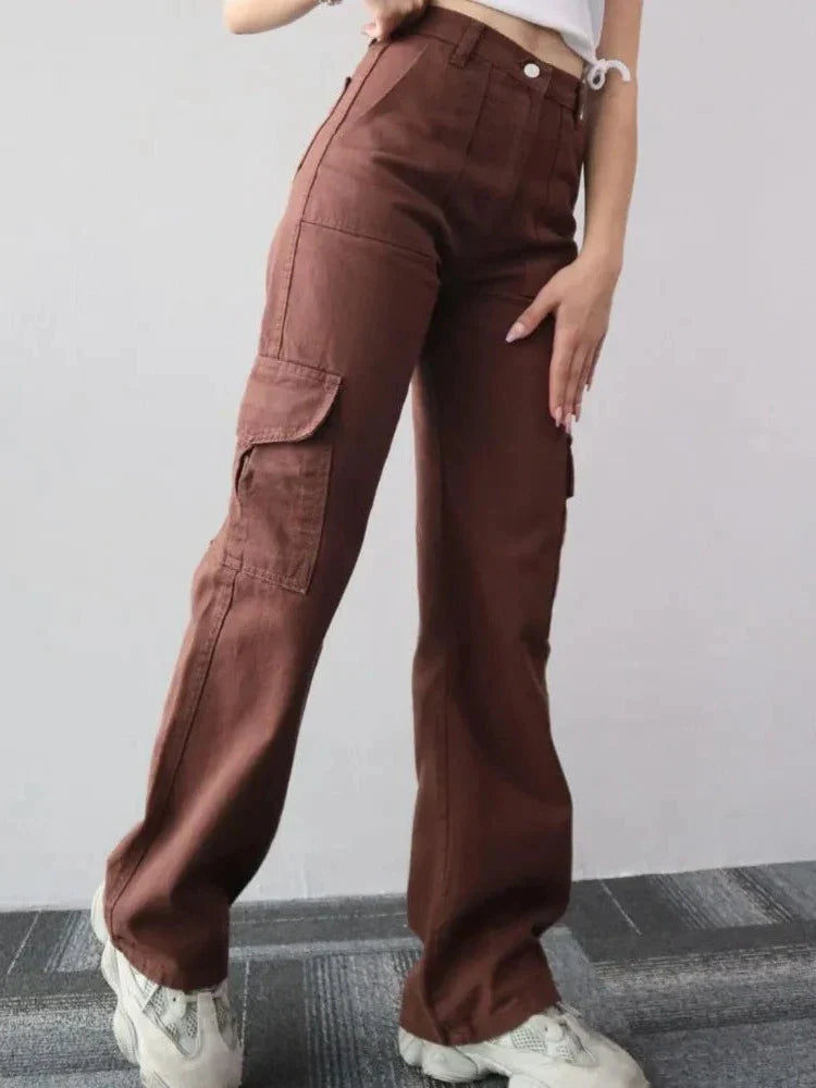 Women's Cotton High-Waist Cargo Pants - RetroCharm