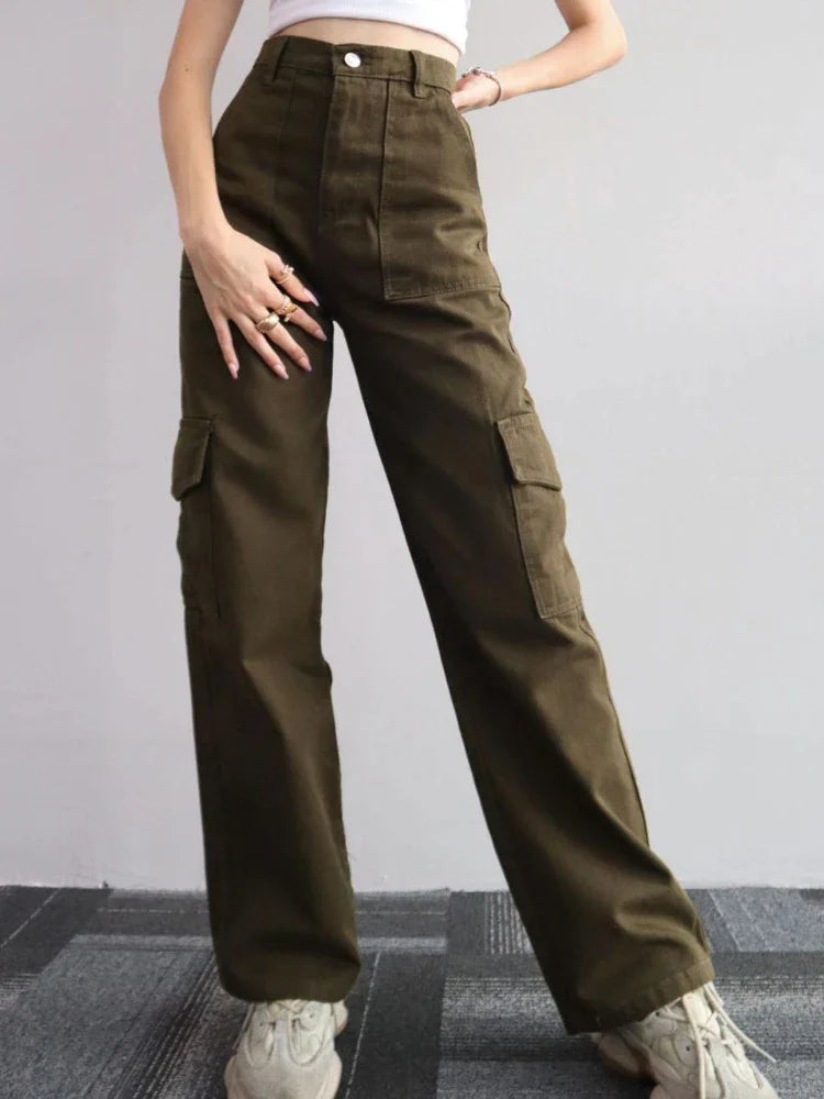 Women's Cotton High-Waist Cargo Pants - RetroCharm