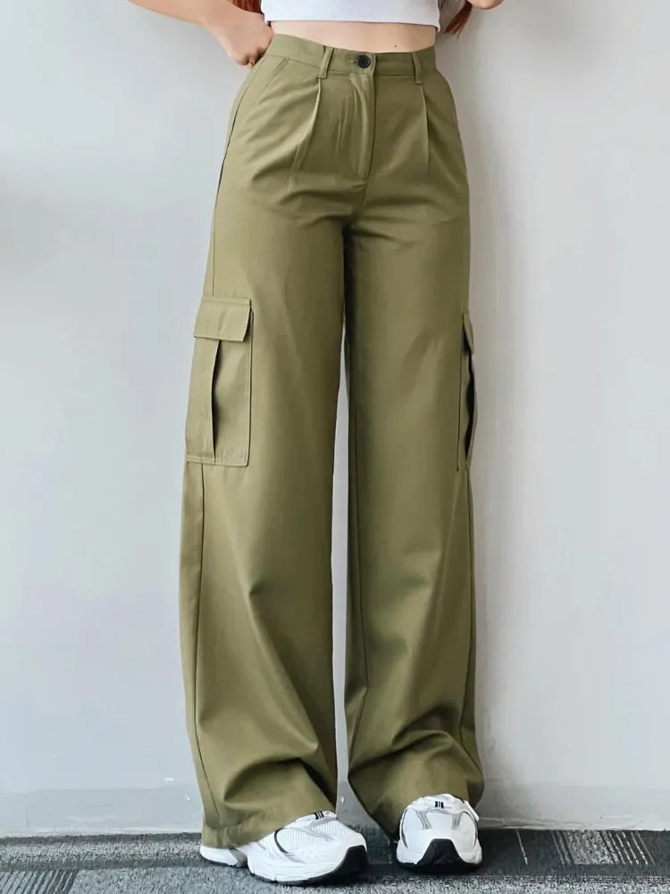 Women's Cotton High-Waist Cargo Pants - RetroCharm